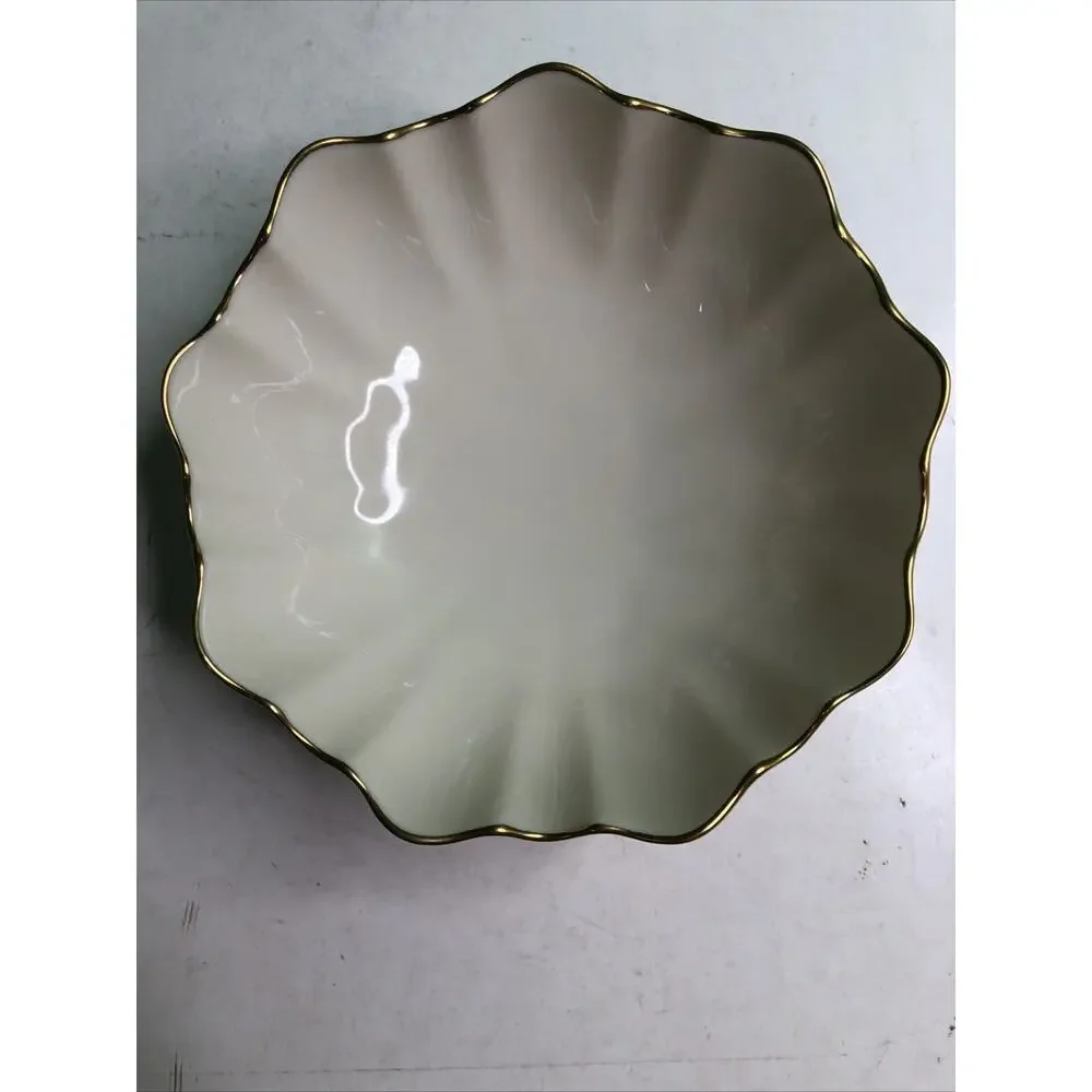 Lenox Symphony Ivory Porcelain Scalloped Footed Bowl 24 Kt Gold Edging Trim 6
